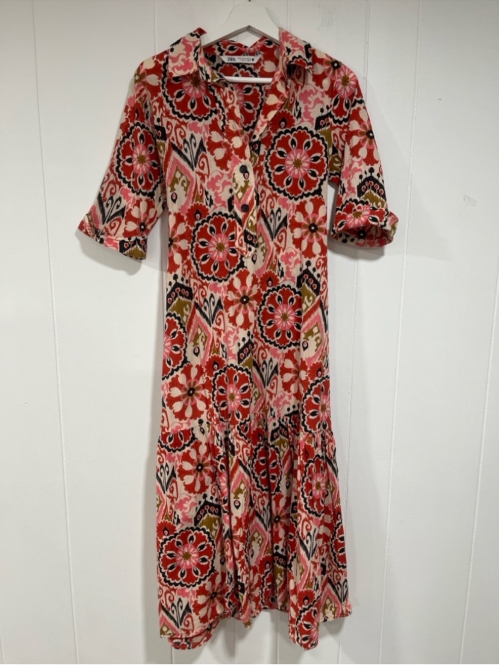 Zara Alessi Floral Midi Shirt Dress Women M Boho Cottagecore Vacation - Picture 9 of 10